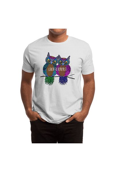 Fizello Λευκό μπλουζάκι για άνδρες και γυναίκες - Owls In Colorful Love Unisex Design