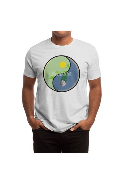 Fizello Λευκό μπλουζάκι Sun & Moon Yin Yang Flat Earth με στάμπα για άνδρες και γυναίκες
