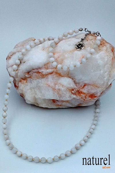 Naturel Tılsım Natural Moon Stone Bracelet Necklace Set