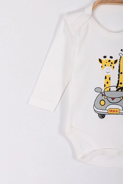 Ege Bebek 0-9 Months Baby Boy Set - Natural Cotton with Safari Print, Snap Fasteners and Bottom