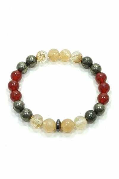 Nelleovana Para Bereket Ve Zenginlik Doğal Taş Tılsım Bilekliği Pirit, Sitrin, Akik Taşı Doğal Taş Bileklik