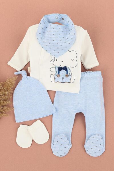 Ege Bebek طقم ملابس طفل صغير مع تطريز على شكل فيل مكون من 5 قطع عضوي للخروج م...