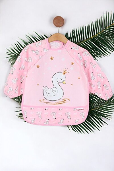 Ege Bebek Kuğu Baskılı Kız Bebek Uzun Kollu Sıvı Geçirmez Mama Önlüğü