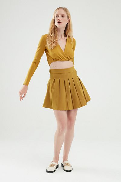 Quzu Pleated Mini Skirt with Shorts Olive