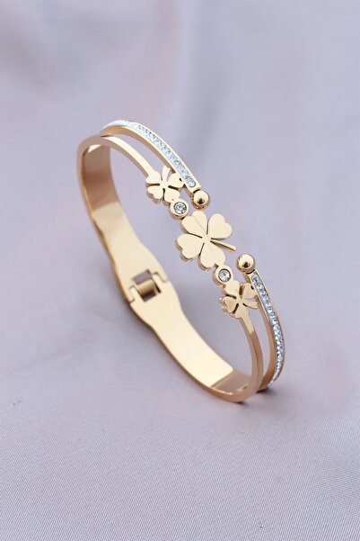 Clariss 316L Anti-Tarnish Steel 4 Leaf Clover Women's Handcuff Bracelet