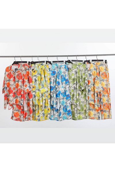 ayriss Floral Patterned Linen Set - Blue