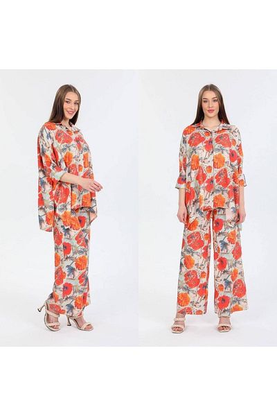 ayriss Floral Patterned Linen Set - Blue