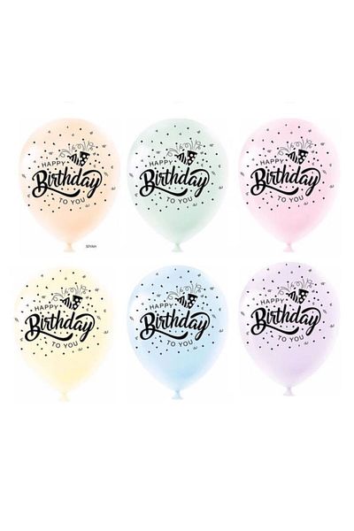 asöy Black Happy Birthday Printed Macaron Balloon - 10 Pieces