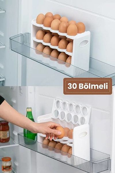 Hane216 30 Compartment Egg Organizer - Openable and Closing Shelf, 3 Tiers