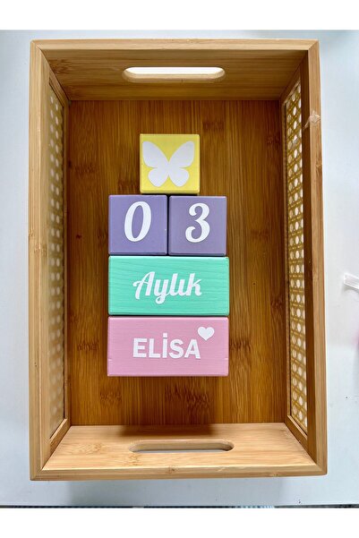 mogokids Bebek anı küpü bebek isimli küp seti 5 parça renkli