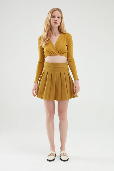 Quzu Pleated Mini Skirt with Shorts Olive