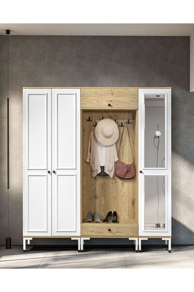 Moderniya Mobilya Kelebek 3'lü (ÜÇ) Kapaklı Aynalı Elbise Askılığı Kapaklı Vestiyer, Portmanto, Ayakkabılık