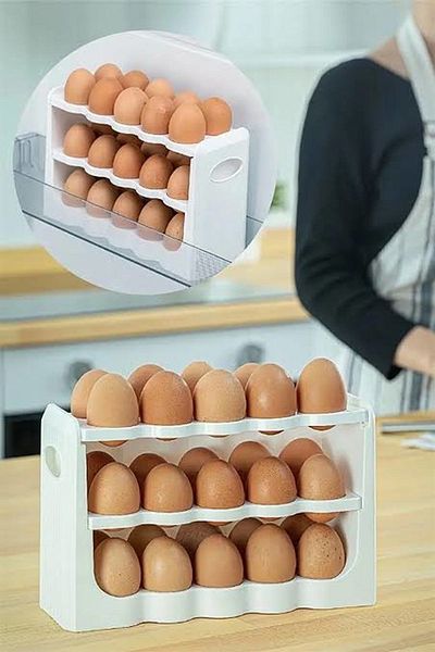 Hane216 30 Compartment Egg Organizer - Openable and Closing Shelf, 3 Tiers