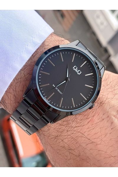 Q&Q Men's Quartz Wristwatch - 44 Mm, Metallic Black Steel Cord, Ion Coated Black Dial