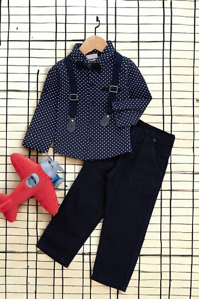 voyyo kids baby Papion pentru băieți Cămașă de in Pantaloni agățați Partea de jos de vacanță Top Set pentru copii