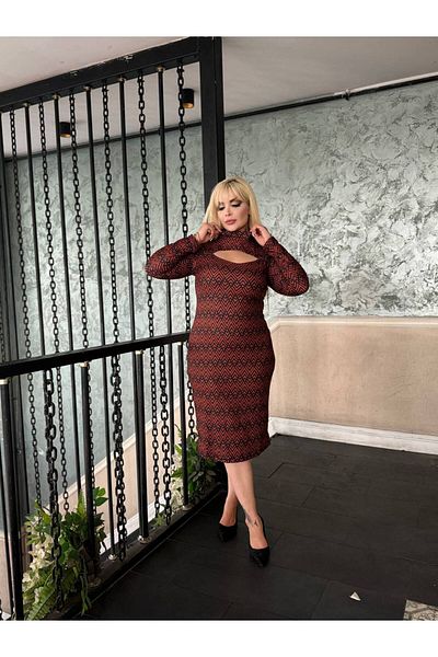 Butik Nilyam Rochie de piele intoarsa elastica marime mare - Decoltat la piept 24162
