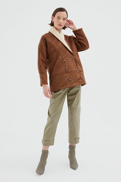Quzu Brown Suede Double Breasted Coat