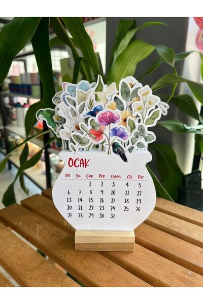EyER Shoping 2026 Ahşap Ayaklı Çiçekli Özel Tasarım Takvim