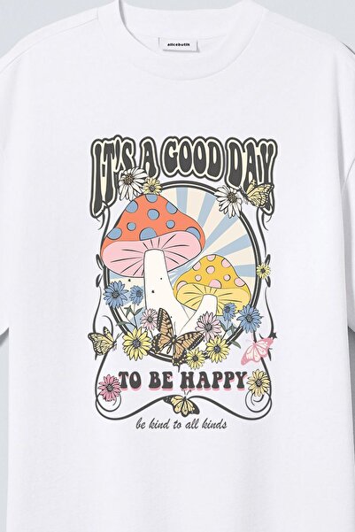 Alice Butik Λευκό Oversize Βαμβακερό Χτενισμένο Γυναικείο Tshirt - 'It's A Go...