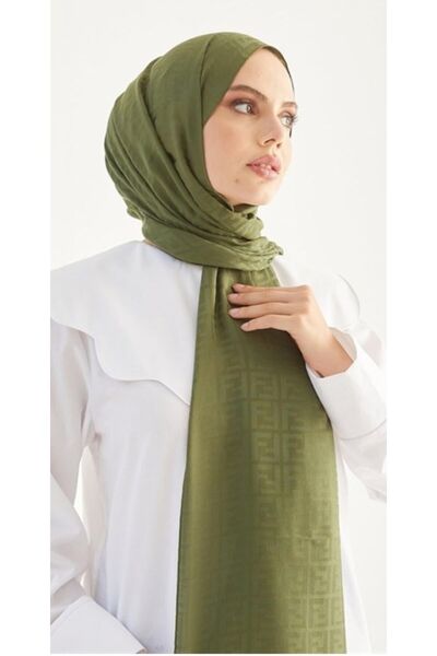 Trablus Tessetür Γυναικείο Σάλι Ζακάρ από Μεταξένιο Βαμβάκι με Χακί Σχέδιο Σάλι με Σχέδιο F