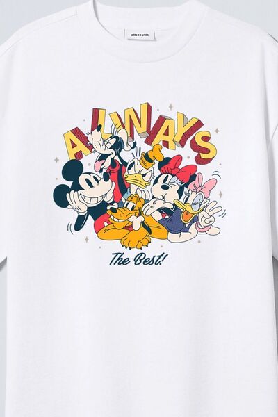 Alice Butik Mickey Mouse Alwasy Baskılı Oversize Beyaz Kadın Pamuklu Penye Tshirt