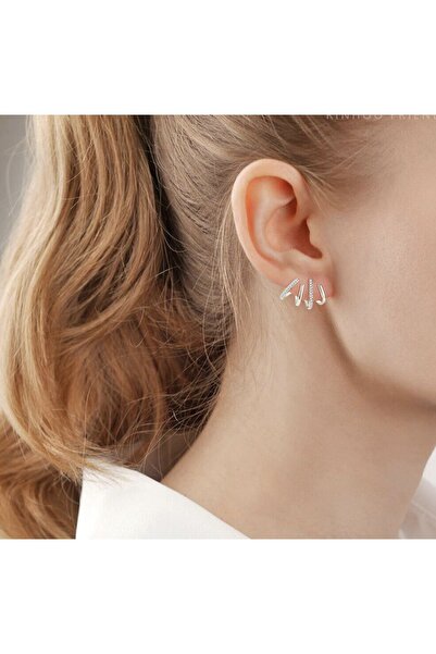 AychaAksesuar Çelik tek delik çoklu görünüm altın renk taşlı kararmaz küpe