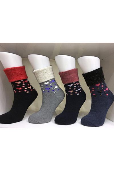 Çoraphane Women's Winter Heart Patterned Towel Socks