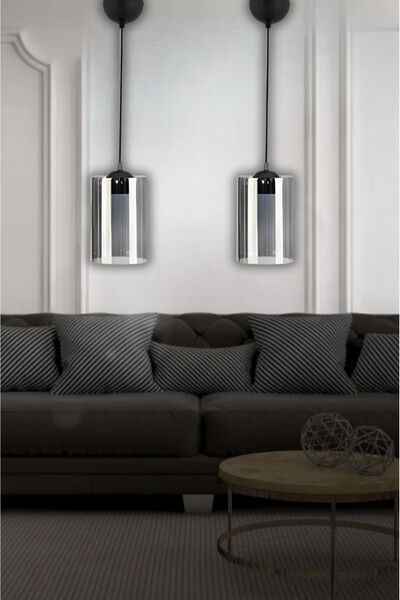 retro home design İki Adet ( Mika Camlı ) Rulo Füme Sarkıt Salon Mutfak Hol Antre Modern Avize