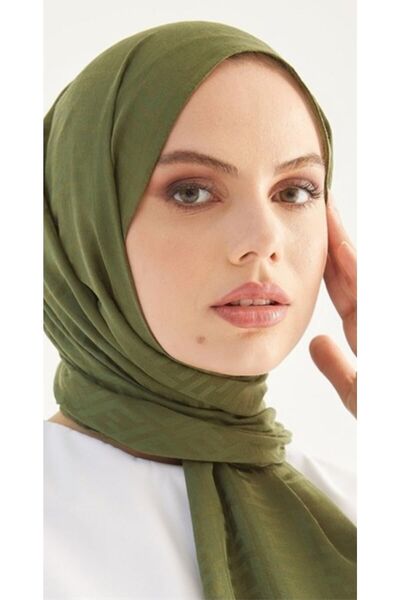 Trablus Tessetür Γυναικείο Σάλι Ζακάρ από Μεταξένιο Βαμβάκι με Χακί Σχέδιο Σάλι με Σχέδιο F