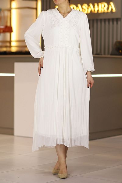 PHUDRA LİNE Women's White Long Length Plus Size Hijab Chiffon Evening Dress