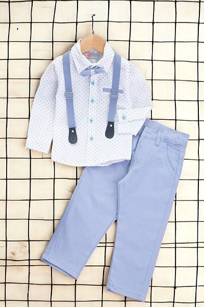 voyyo kids baby Papion pentru băieți Cămașă de in Pantaloni agățați Partea de jos de vacanță Top Set pentru copii