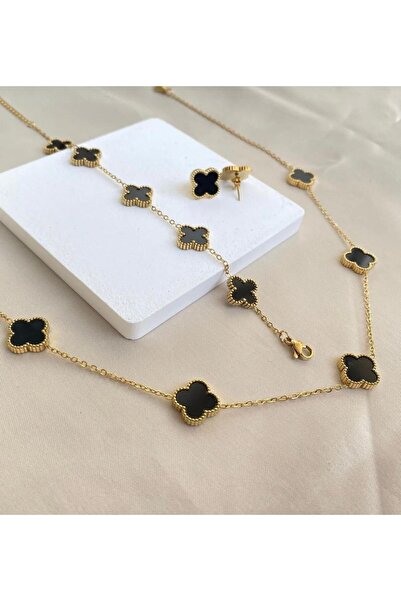 Noname Black Clover Van Cleef Siyah Taşlı Yonca Model Çelik (KOLYE & BİLEKLİK...