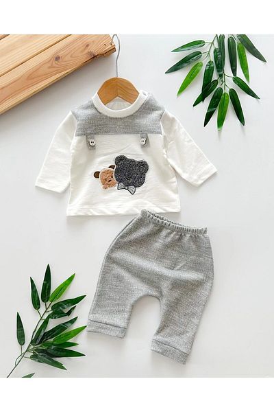VOY KİDS Baby Boy Seasonal Set - Teddy Bear Embroidered, Long Sleeve, Crew Neck, Buttoned Collar