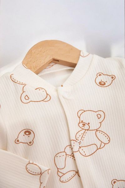 Egelite 0-1-3-6 Bear Printed Fitted Jumpsuit - Baby Girl and Boy, Thin Fabric