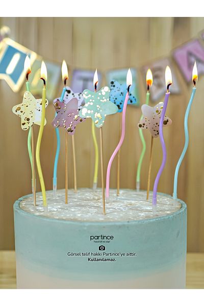 partince Σετ με 3 πανό με γράμματα Happy Birthday Macaron Χρώμα Στολίδι Τούρτας Κέικ και Σπιράλ Κερί Σετ πάρτι