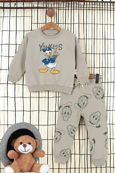 Egelite Seasonal Boy's Yankees Printed Long Sleeve Crew Neck Bottom and Top Set