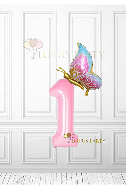 LOTUS PARTY Kelebekli Pembe Rakam Folyo Balon - Pembe Rakam - Gold Kelebek Fo...