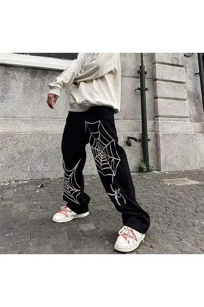 Touz Moda Baggy Cut Spider Detailed Streetwear Trousers