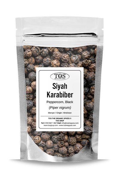 TOS The Organic Spices Black Black Pepper Whole 100 Gr (1St) Quality) Piper Nigrum / Peppercorn, Black Whole
