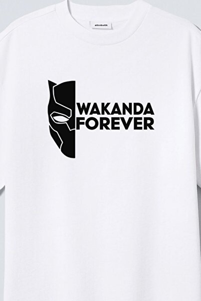 Alice Butik Λευκό μπλουζάκι Wakanda Forever Black Panther Marvel με στάμπα Ov...