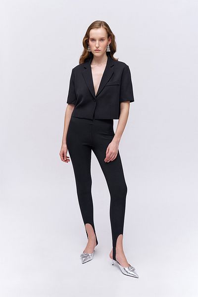 Quzu Upper Waist Leggings with Footband Black