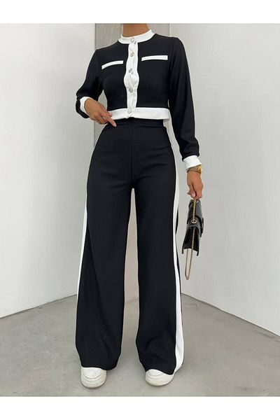 Butik Beyza Set de două piese pentru femei de culoare dublă - cu nasturi