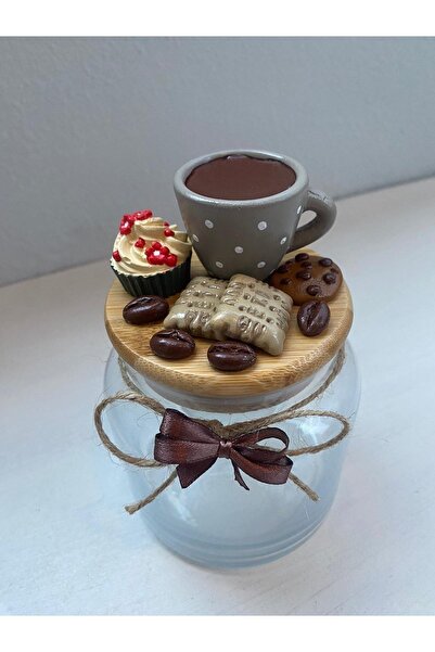 GÖNÜL MUTFAK Ceramic Coffee Jar with Gray Bamboo Lid 500 Ml, Stylish and Practical Gift Option
