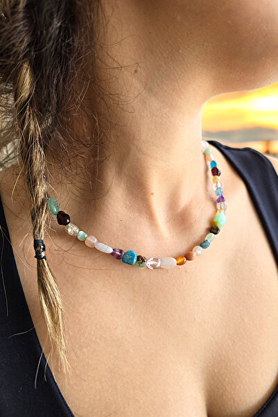 NBS Beautiful Naturel Stones Fit Kalma Doğal Taş Kolye Apatit , Pembe Kuvars ...