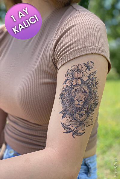 BP Tattoo 1 Ay Kalıcı Tattoo Gerçek Dövme Görünümlü Çiçek ve Aslan Dövmesi