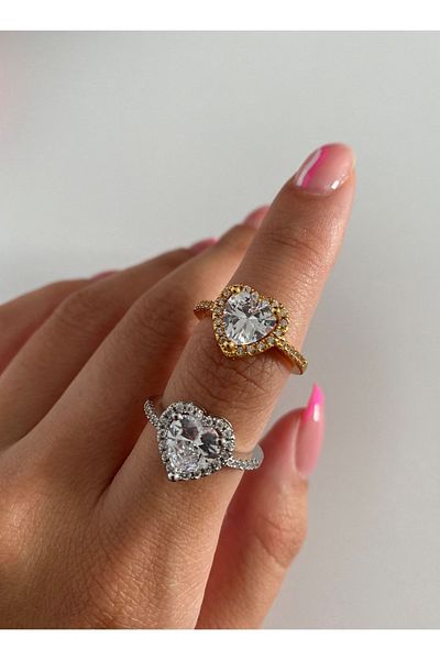 ringbox Silver Colored Zircon Stone Solitaire Heart Ring