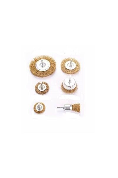 GFB Pimli Çelik Tel Fırça Seti 6lı-matkap Ucu Tel Fırça Zımpara Seti