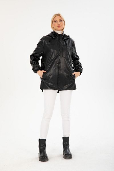 İLKCET MODA Δερμάτινο αδιάβροχο oversize με κουκούλα