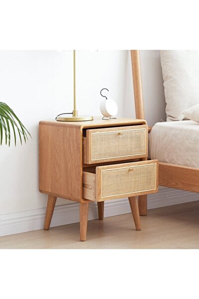 Arzu Wood Ahşap Hasır Detaylı Komidin