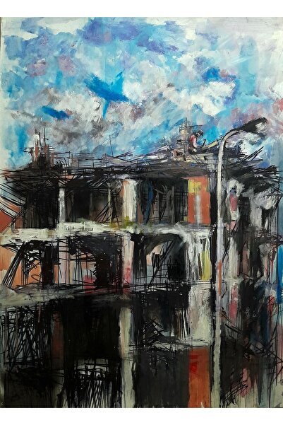 artoloji Nuri Özçelik - İnşaatta - 2009 - Tuval üzerine yağlıboya, akrilik ve...